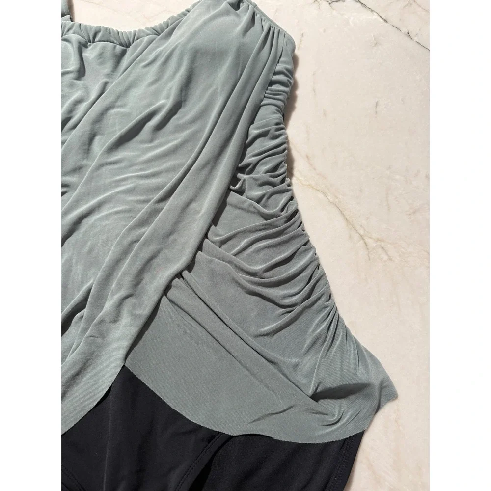 Magicsuit Crossover Shirred Swimdress Draped One Piece Swimsuit Sage Black 12